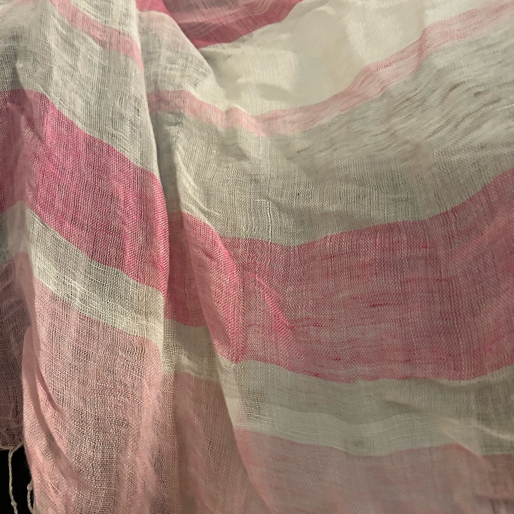 Pink and white summer scarf/ wrap with fringes. Great for no sleeves dresses